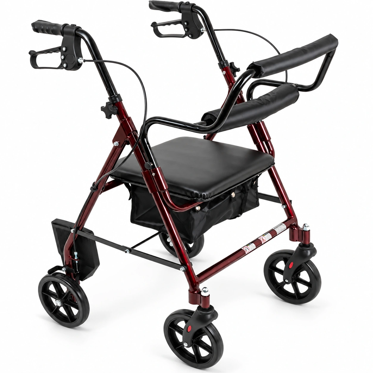 Bariatric rollator, 8-inch wheels, burgundy, 400 lb capacity