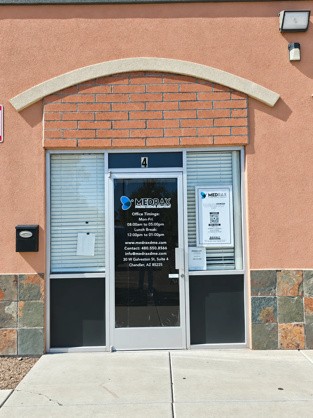 Medrax Medical office entrance marked Suite 4 in Chandler, Arizona